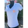 Tee shirt col V femme gris logo orange fluo