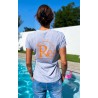 Tee shirt col V femme gris logo orange fluo