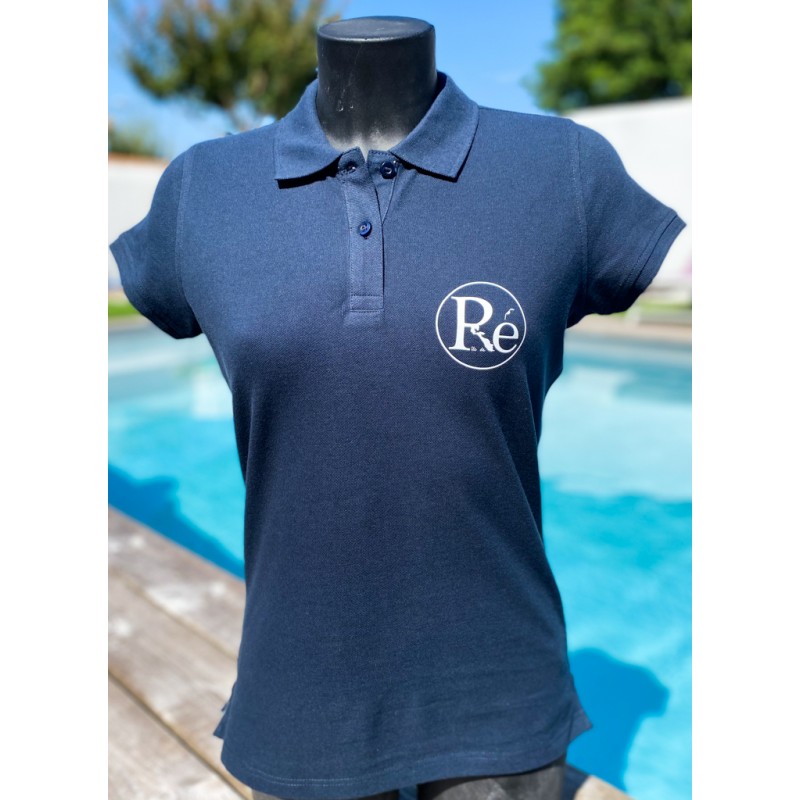 Polo bleu marine femme avec logo blanc