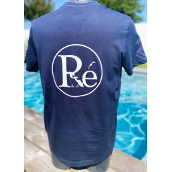 Tee-shirt col V homme bleu marine avec logo blanc