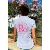 Polo femme gris avec logo rose fluo