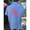 Polo homme gris avec logo rose fluo